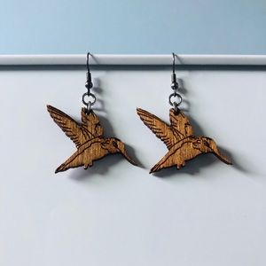 Wooden Hummingbird Earrings